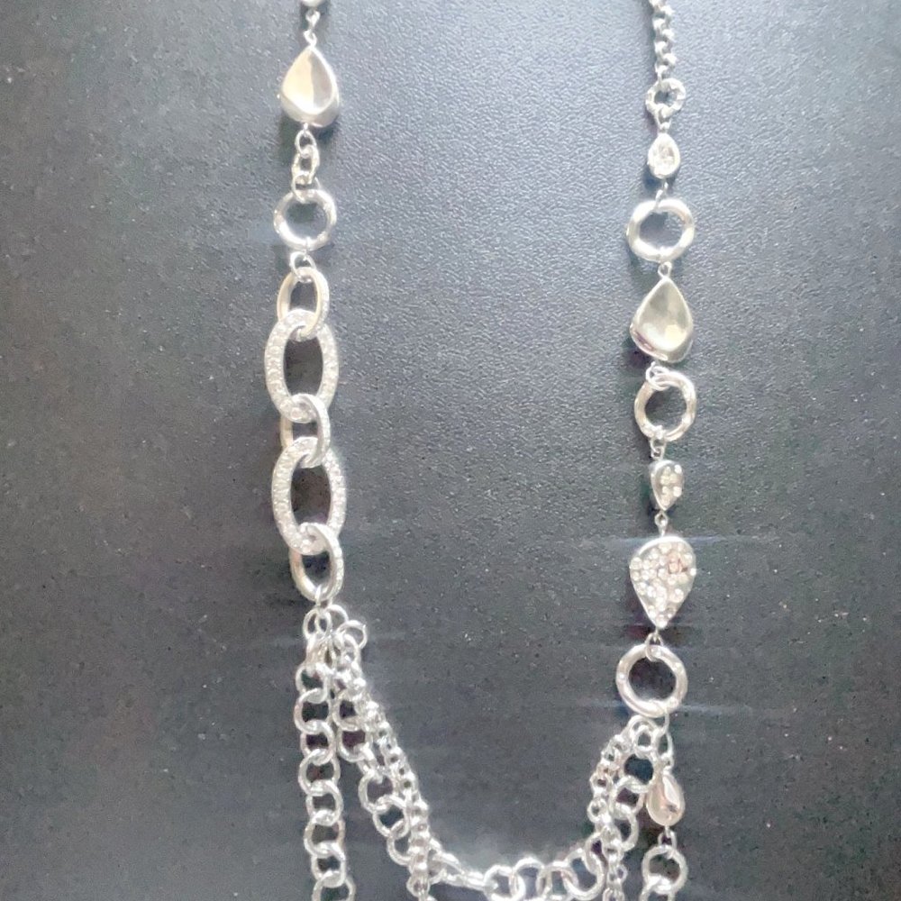 Chico's Silver Small Rhinestones Multi Layer Long Necklace Medium - Picture 4 of 4